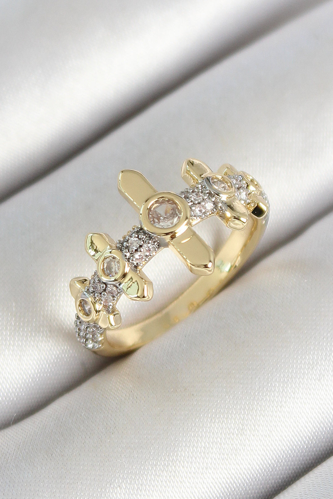 EBJ Rice Row Fence Figure Zircon Stone Gold Color Adjustable Women's Ring - Haltom City