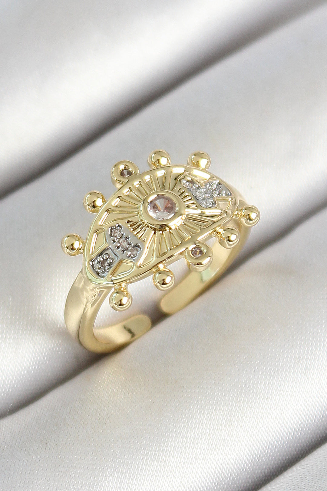 EBJ Rice Eye Figure Zircon Stone Gold Color Adjustable Women's Ring - Lawrence
