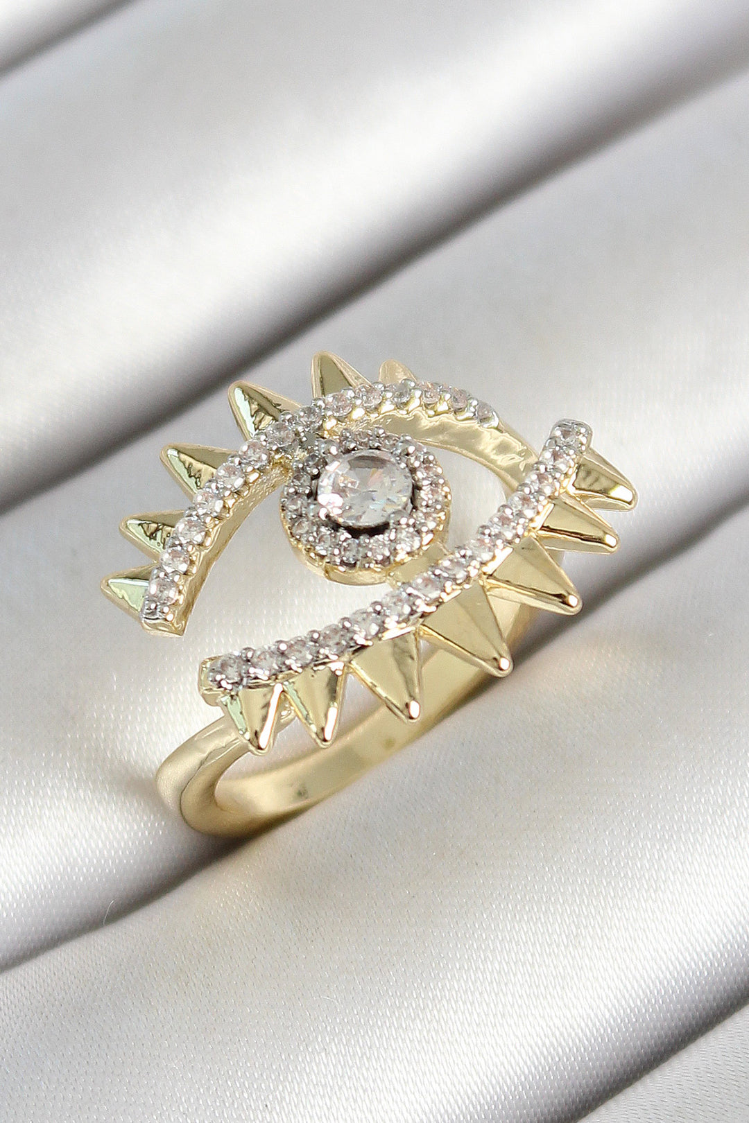 EBJ Rice Eye Figure Zircon Stone Gold Color Adjustable Women's Ring - Brick