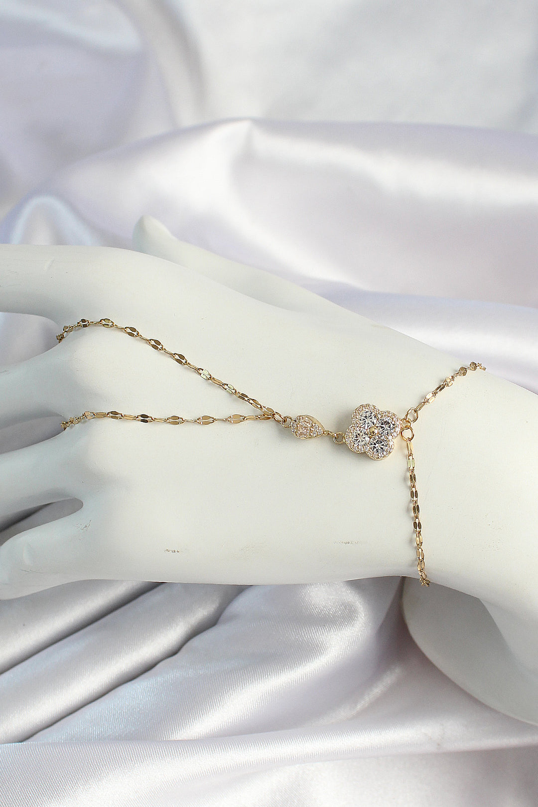 EBJ 316L Steel Gold Color Clover Figured Zircon Stone Chain Şahmeran - Macuspana