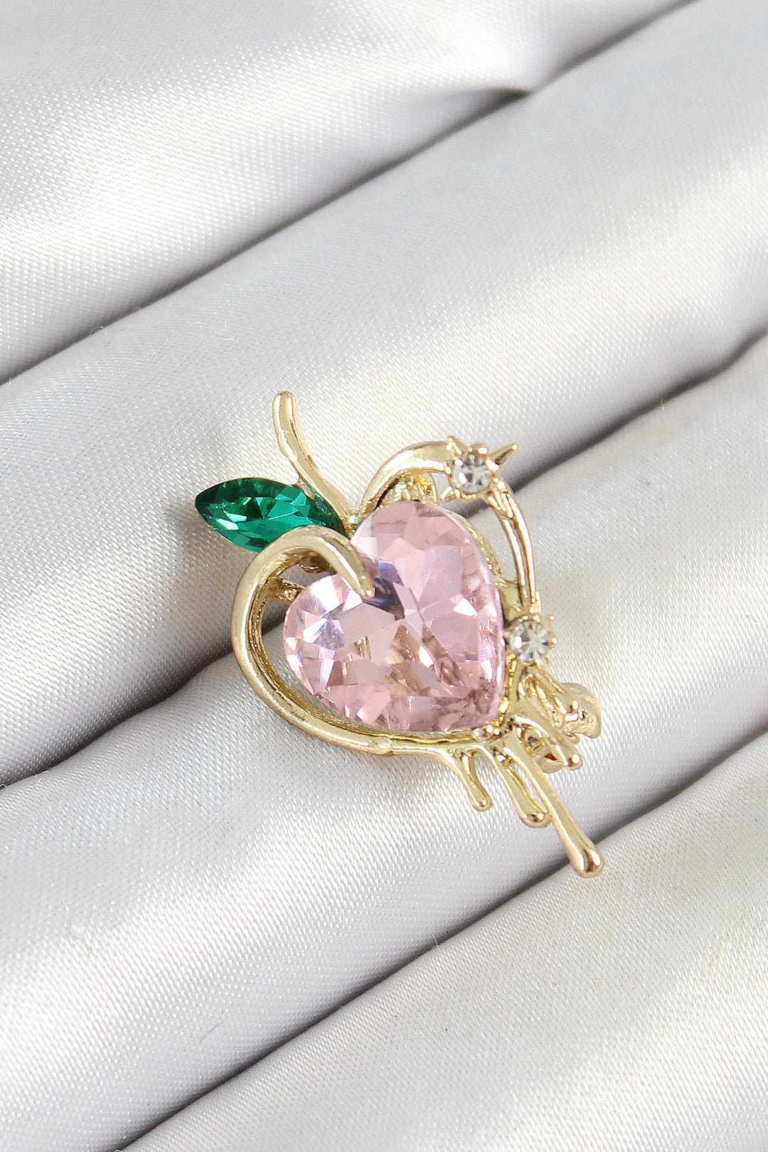 EBJ Pink and Green Zircon Stone 3D Melting Heart Shaped Gold Color Women's Brooch - Zaragoza