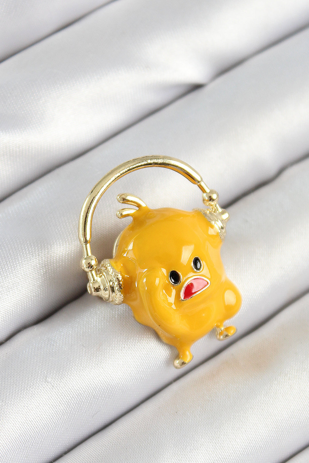 EBJ Gold Color Women's Brooch with 3D Headphone Yellow Chick Figure - Bad Kreuznach