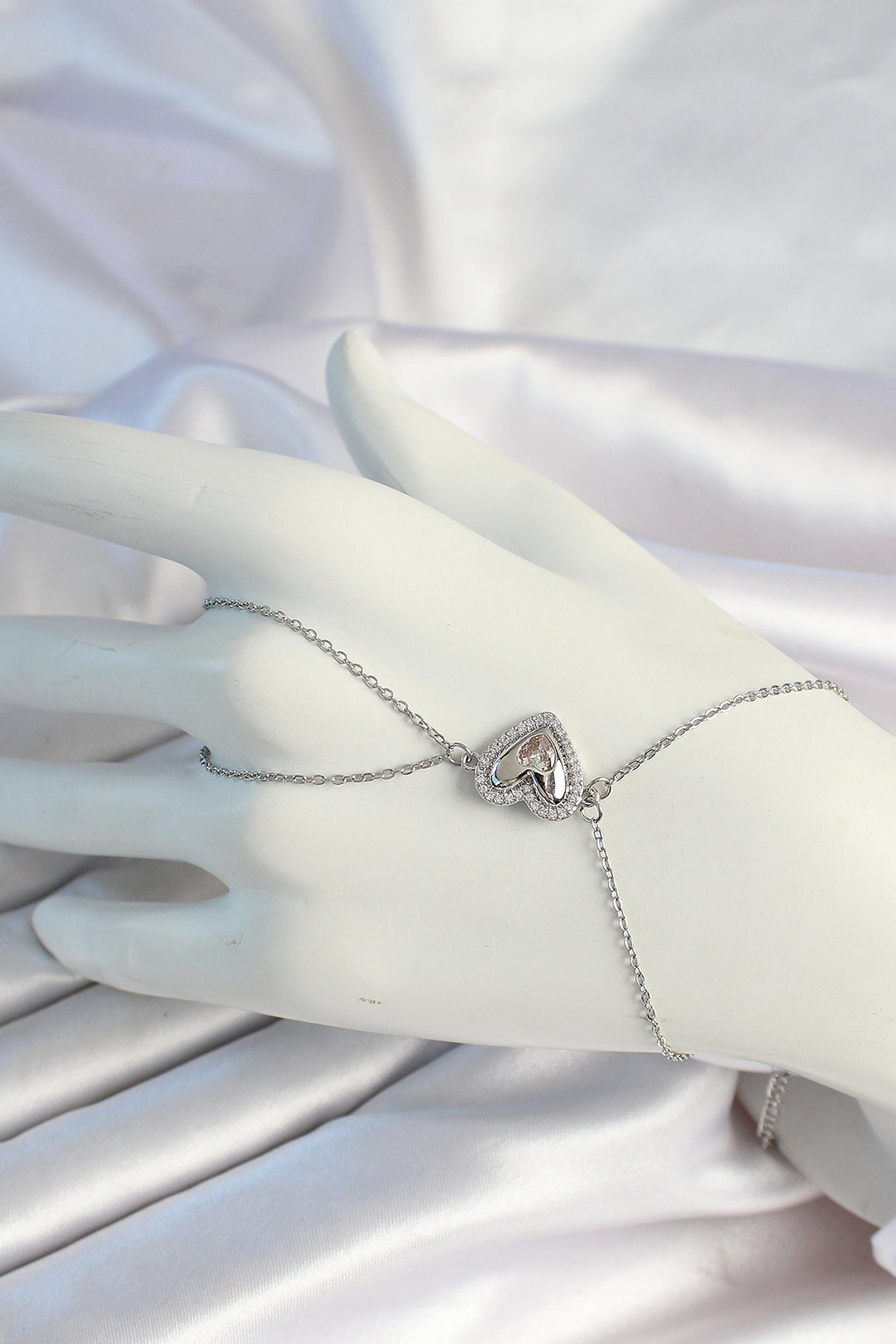 EBJ 316L Stainless Steel Chain Silver Color Heart Shaped Zircon Stone Şahmeran - Orange
