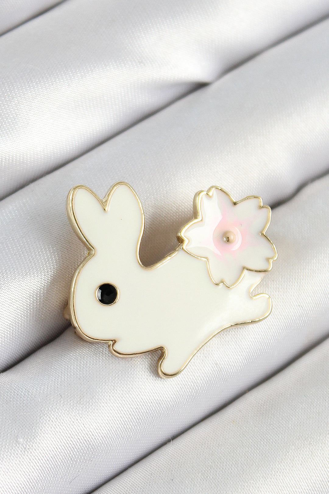 EBJ Detailed Cream Rabbit Figured Gold Color Women's Brooch with Enamel Flower - St. Louis