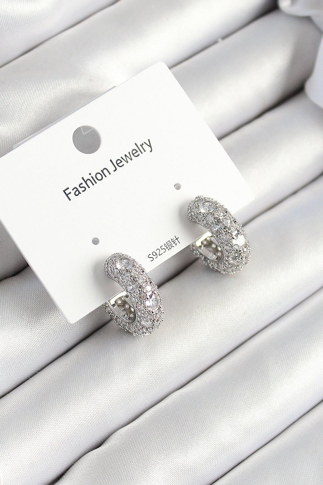 EBJ Silver Color Women's Earrings with Rice Zircon Stone Ring Model - Seattle