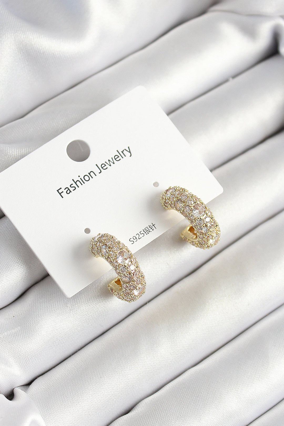 EBJ Gold Color Women's Earrings with Rice Zircon Stone Ring Model - Ocuilan de Arteaga