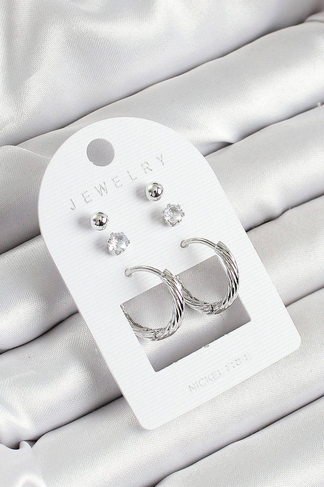 EBJ Rice Zircon Stone and Ring Figured Silver Color 3-Piece Women's Earring Set - Parsippany-Troy Hills