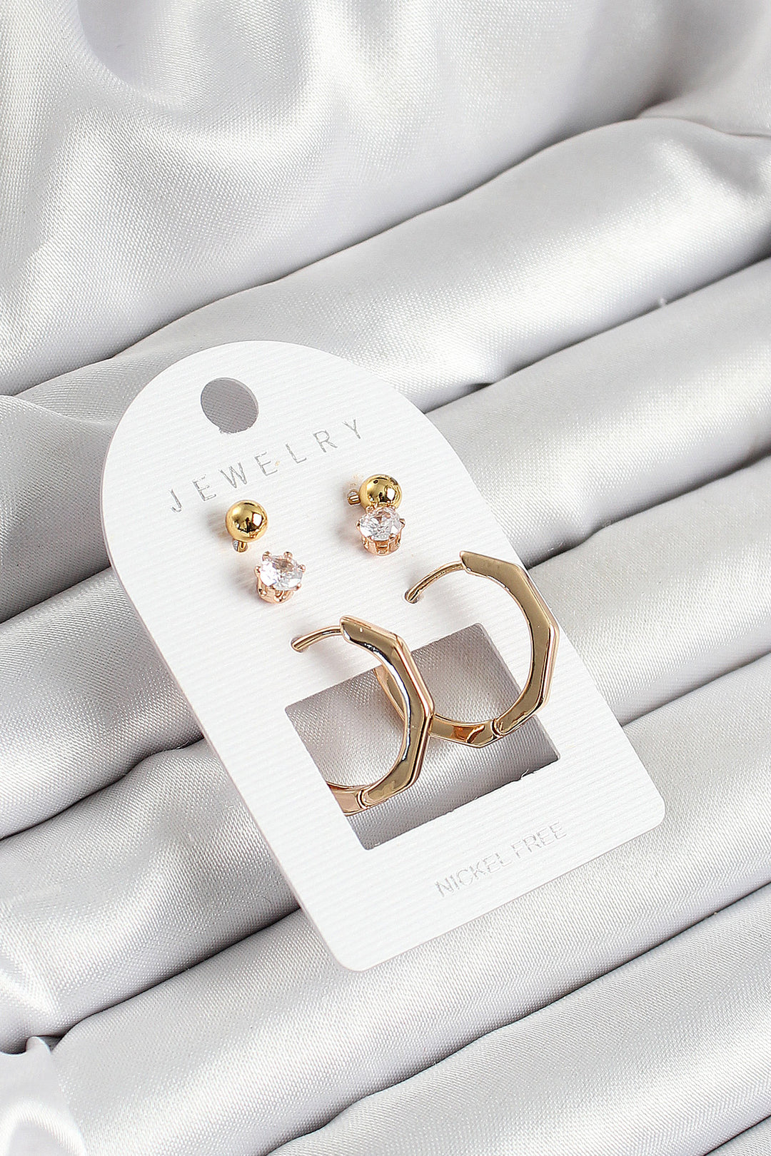 EBJ Rice Zircon Stone and Bone Ring Figured Gold Color 3-Piece Women's Earring Set - Cintalapa de Figueroa