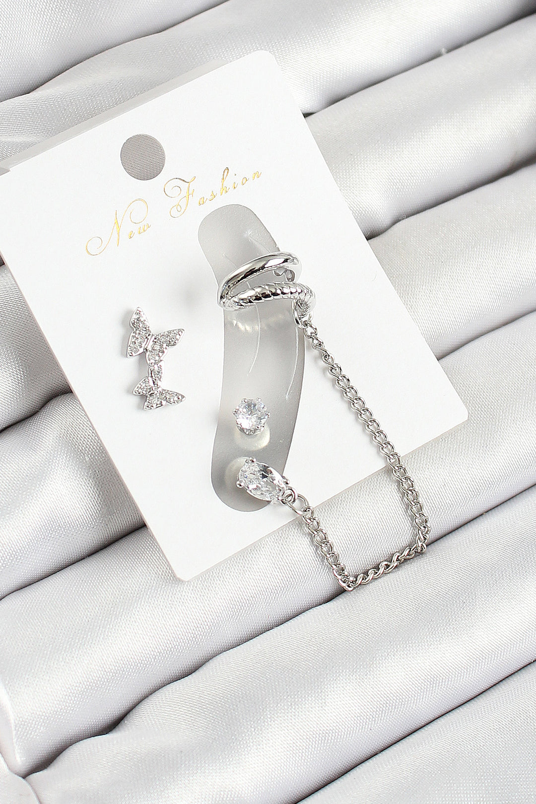 EBJ Rice Butterfly Figure Zircon Stone Silver Color 3-Piece Cartilage Women's Earring Set - Antwerp