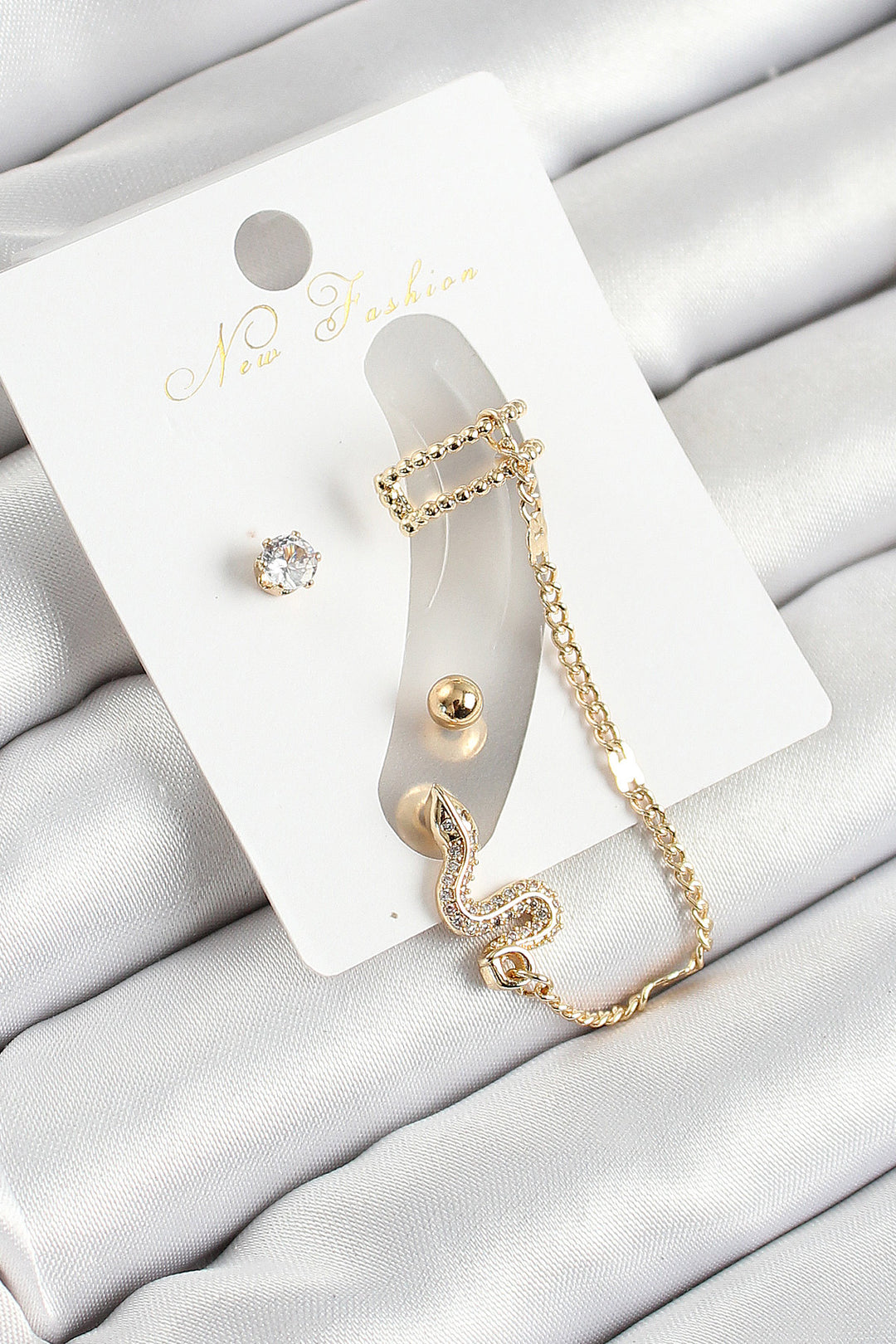 EBJ Rice Snake Figure Zircon Stone Gold Color 3-Piece Cartilage Women's Earring Set - Cloppenburg
