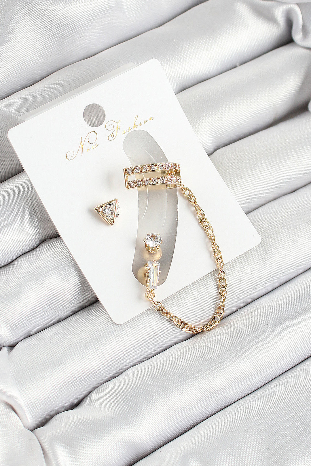 EBJ Rice Triangle Figure Zircon Stone Gold Color 3-Piece Cartilage Women's Earring Set - San Bernardino