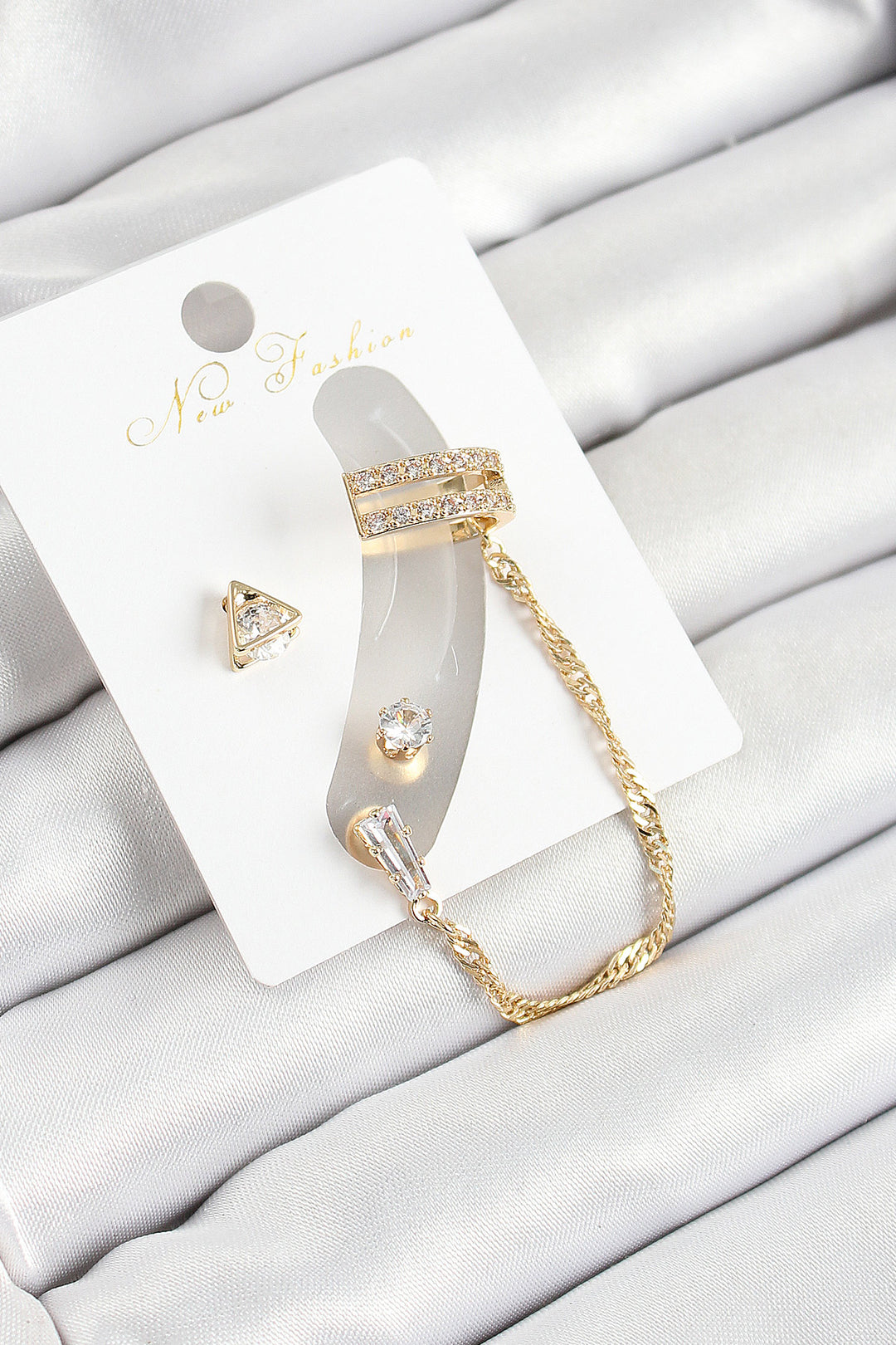 EBJ Gold Color 3-Piece Cartilage Earring Set for Women with Rice Triangle Figure and Zircon Stone - Baden-Baden