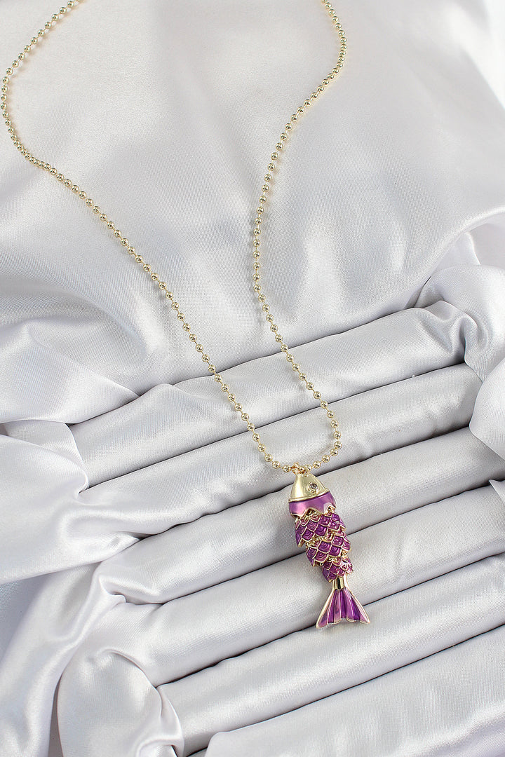 EBJ Rice Purple Fish Model Zircon Stone Gold Color Women's Necklace - Kehl