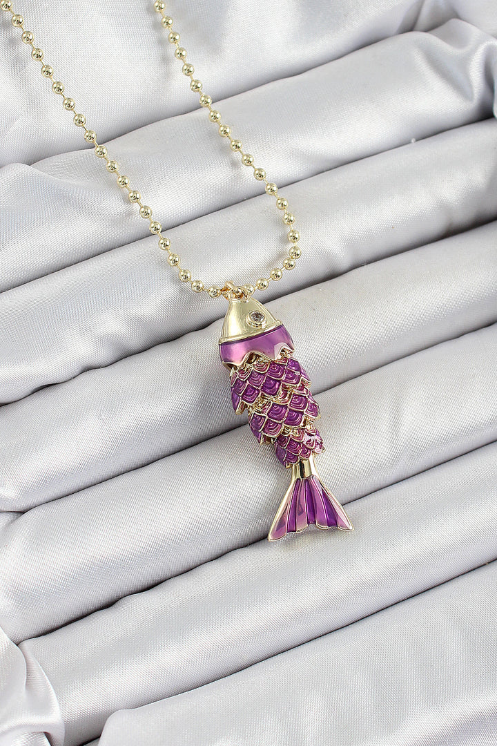 EBJ Rice Purple Fish Model Zircon Stone Gold Color Women's Necklace - Kehl