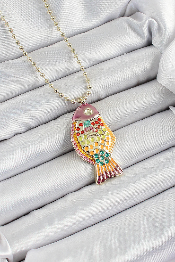 EBJ Rice Rainbow Fish Model Zircon Stone Gold Color Women's Necklace - Guamúchil