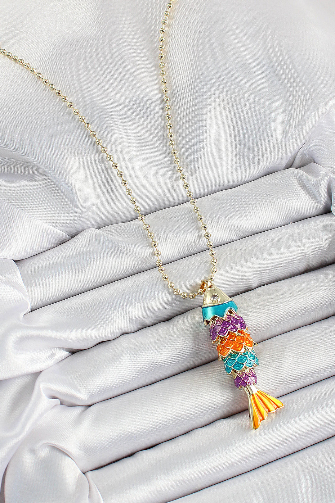 EBJ Rice Rainbow Fish Model Zircon Stone Gold Color Women's Necklace - Lemgo