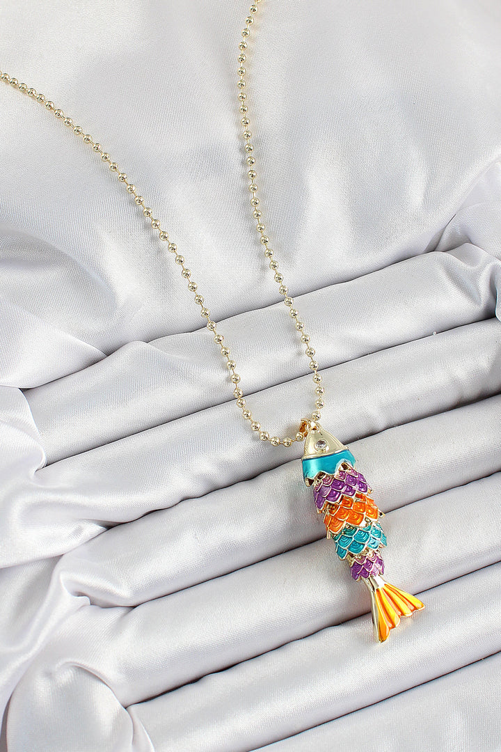 EBJ Rice Rainbow Fish Model Zircon Stone Gold Color Women's Necklace - Lemgo