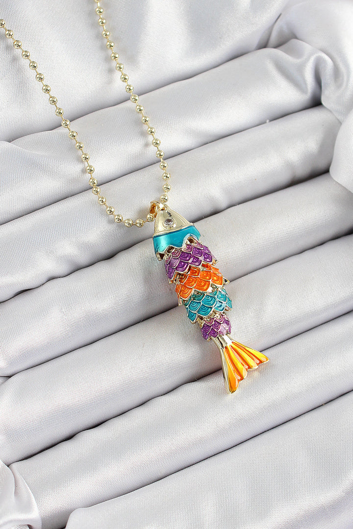 EBJ Rice Rainbow Fish Model Zircon Stone Gold Color Women's Necklace - Lemgo