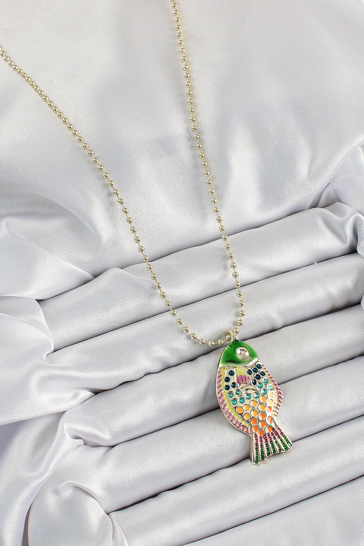 EBJ Rice Rainbow Fish Model Zircon Stone Gold Color Women's Necklace - Molina de Segura