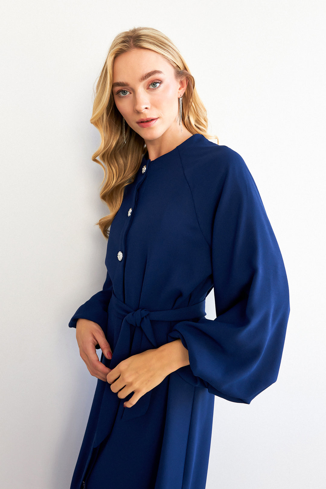 ZRF Women Balloon Sleeve Buttoned Abaya Dress - Indigo - Deer Park