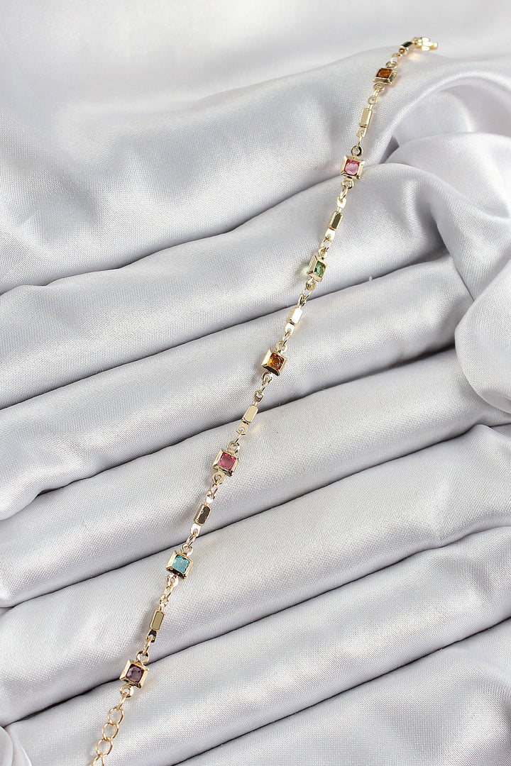 EBJ Rice Gold Color Mixed Color Square Zircon Stone Women's Bracelet - Huntsville