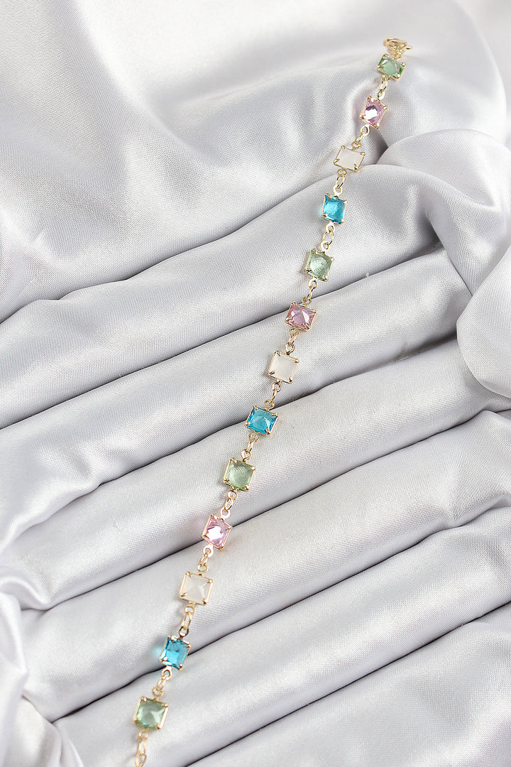 EBJ Rice Gold Color Mixed Color Square Zircon Stone Women's Bracelet - San Remo