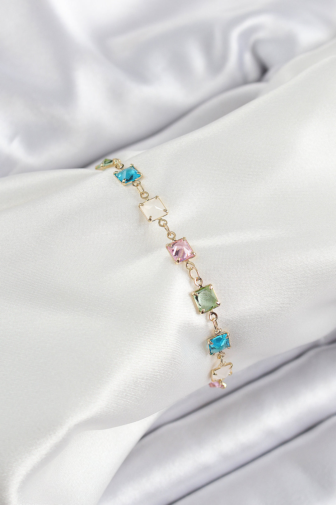 EBJ Rice Gold Color Mixed Color Square Zircon Stone Women's Bracelet - San Remo