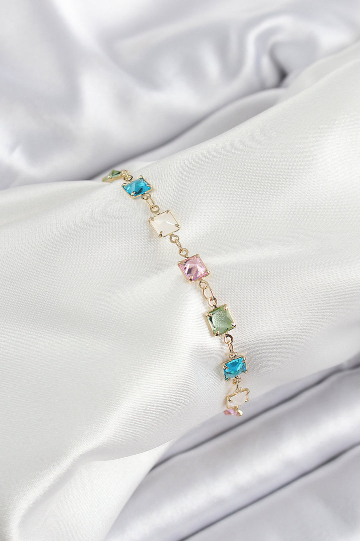 EBJ Rice Gold Color Mixed Color Square Zircon Stone Women's Bracelet - San Remo