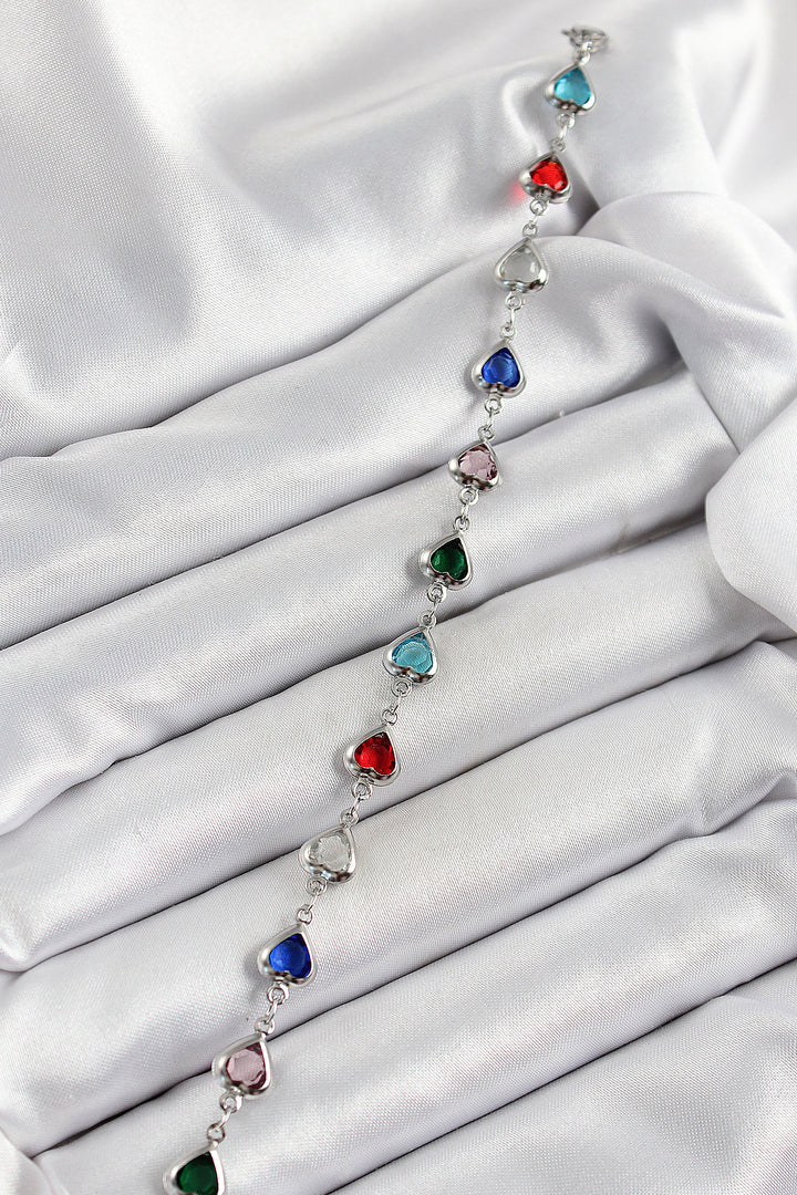 EBJ Rice Silver Color Mixed Color Heart Zircon Stone Women's Bracelet - Wichita Falls