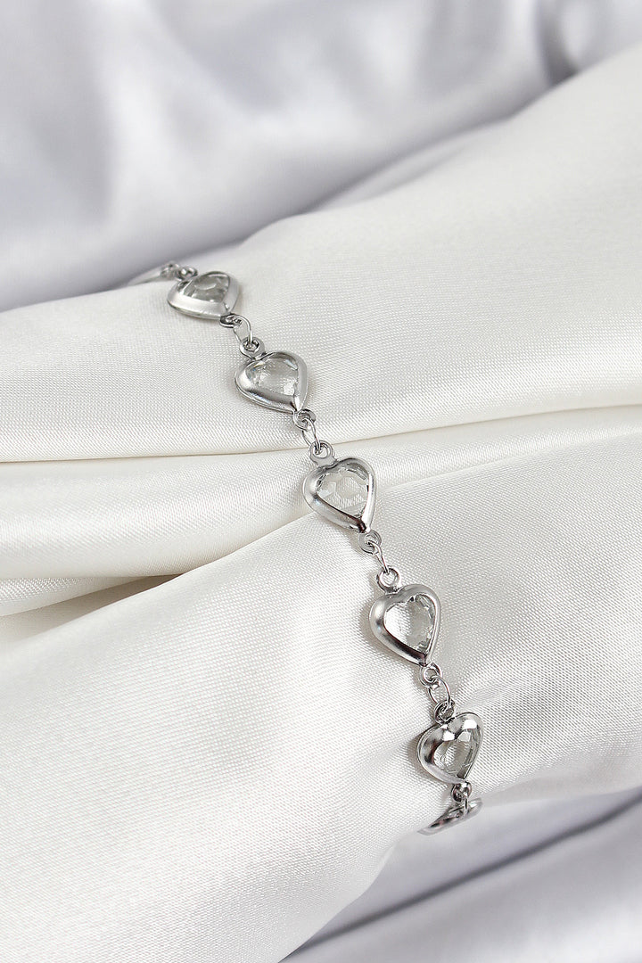 EBJ Rice Silver Color Heart Zircon Stone Women's Bracelet - Palenque