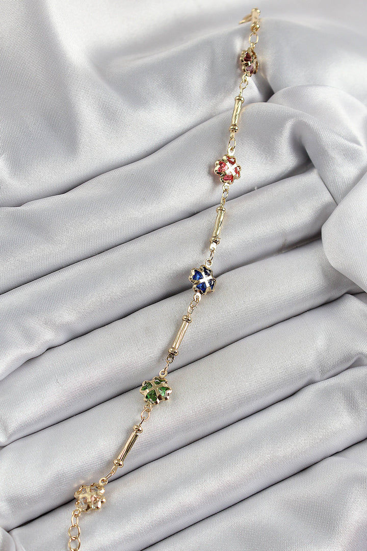 EBJ Rice Gold Color Mixed Color Clover Zircon Stone Women's Bracelet - The Woodlands