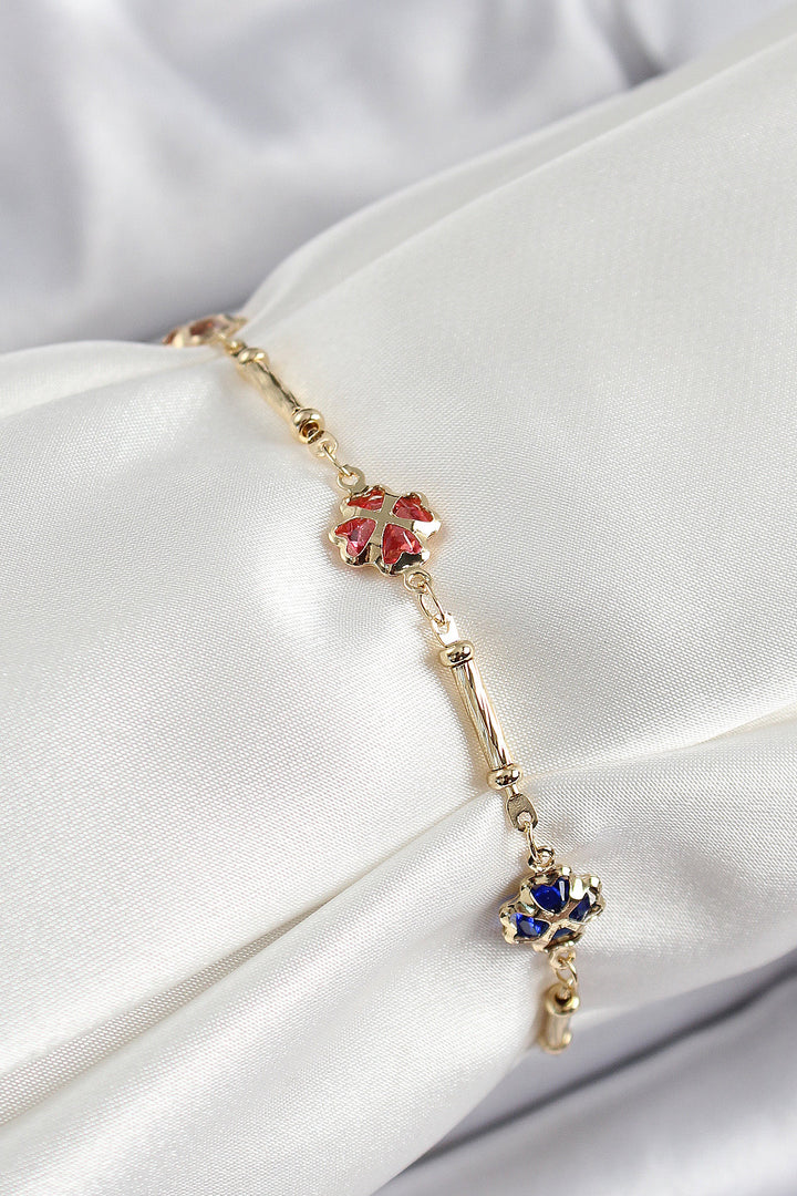 EBJ Rice Gold Color Mixed Color Clover Zircon Stone Women's Bracelet - The Woodlands