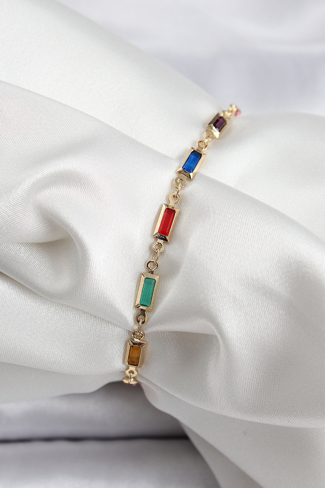 EBJ Rice Gold Color Mixed Color Square Zircon Stone Women's Bracelet - Moncalieri