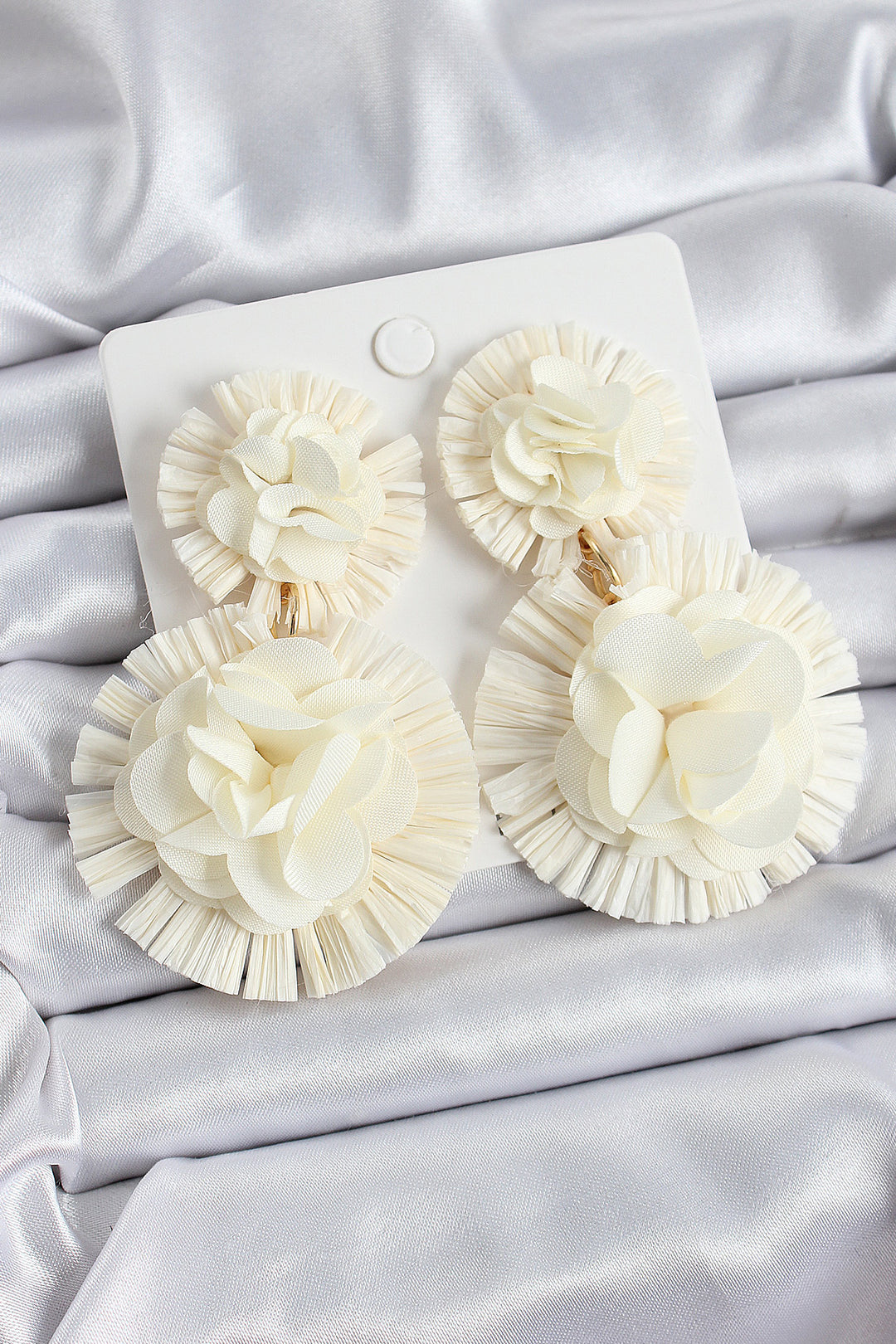 EBJ Cream Rose Shaped Tulle Model Gold Color Women's Earrings - Plainfield