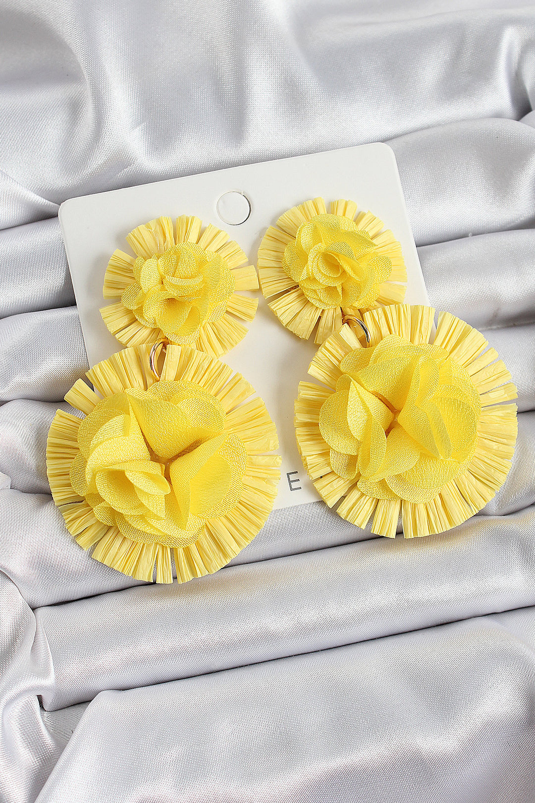 EBJ Yellow Rose Patterned Tulle Model Gold Color Women's Earrings - Benidorm