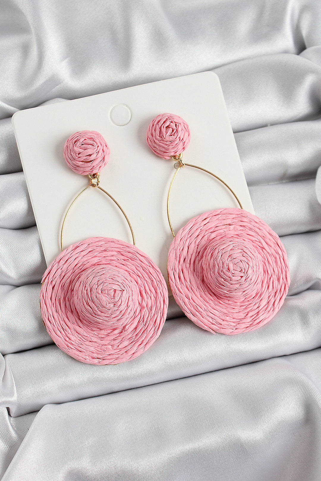 EBJ Pink Hat Figure Straw Knitting Model Dangling Gold Color Women's Earrings - Sinsheim