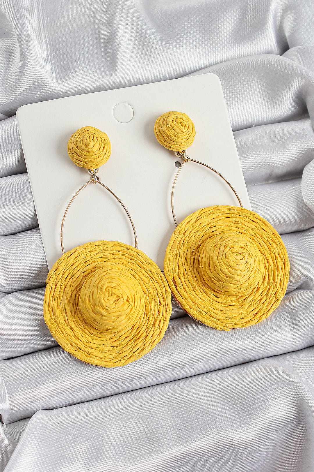 EBJ Yellow Hat Figure Straw Knitting Model Dangling Gold Color Women's Earrings - Gahanna