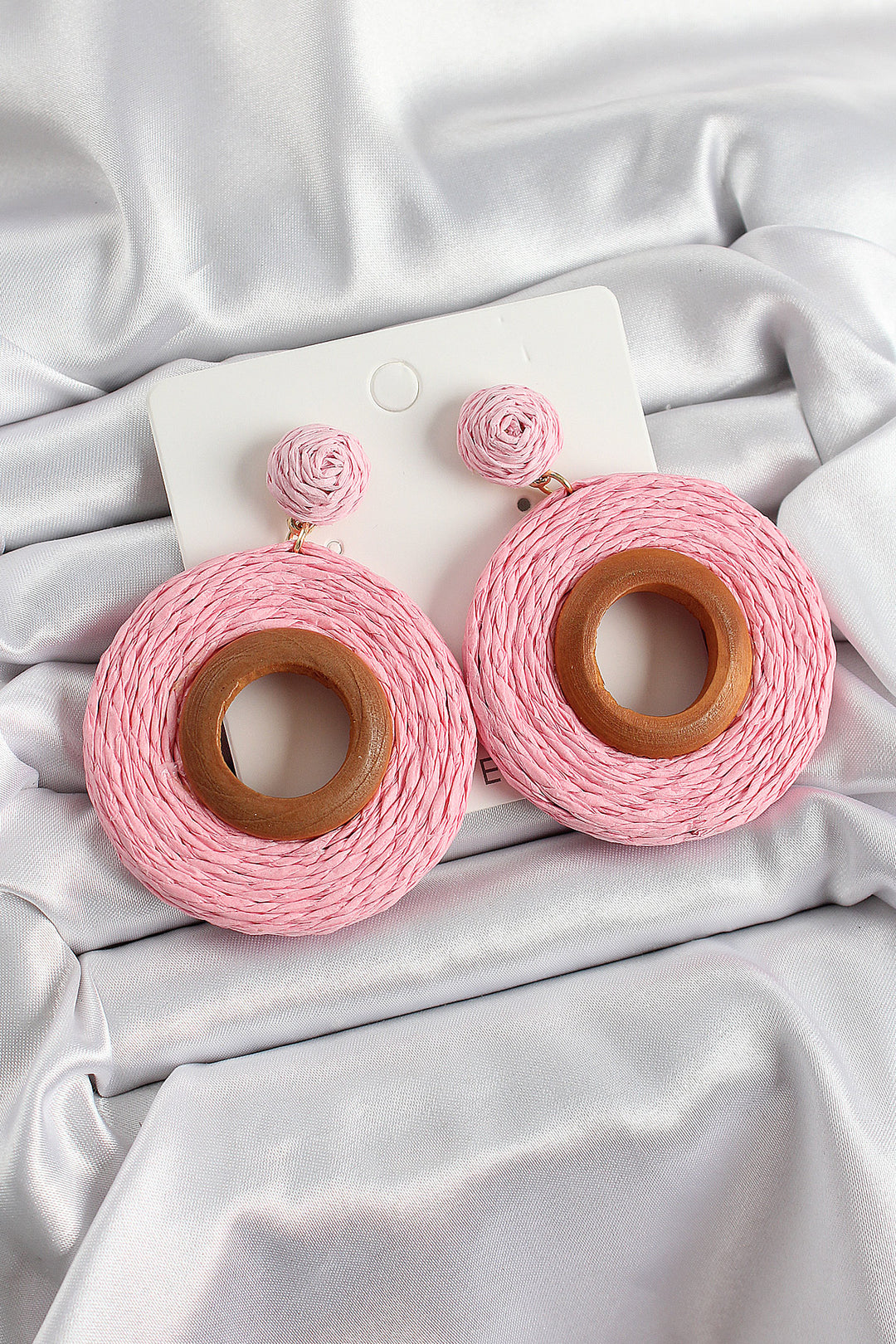 EBJ Pink Hoop Straw Weave Model Gold Color Women's Earring - Douglasville