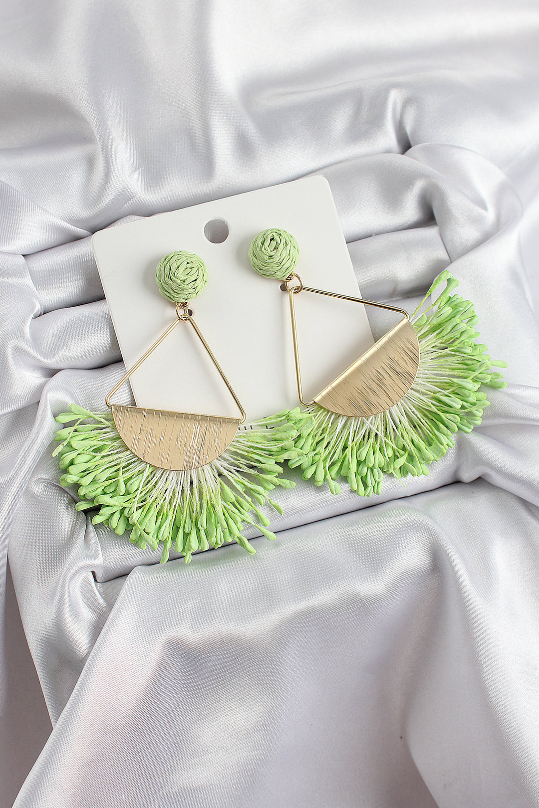 EBJ Green Tassel Fan-Shaped Wicker Knitting Model Dangle Gold Color Women's Earrings - Saint-Raphaël