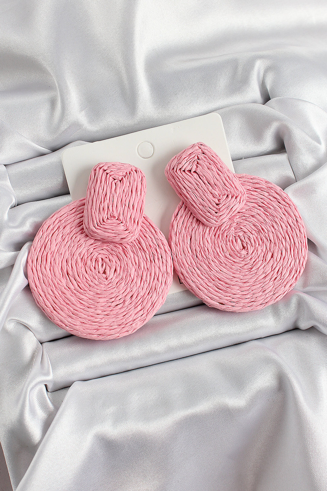 EBJ Pink Circle Patterned Wicker Knitting Model Gold Color Women's Earrings - Olive Branch