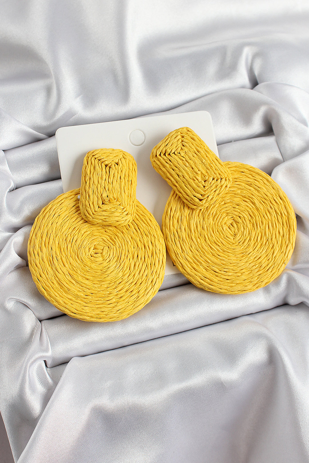 EBJ Yellow Circle Patterned Wicker Weave Model Gold Color Women's Earrings - Oss