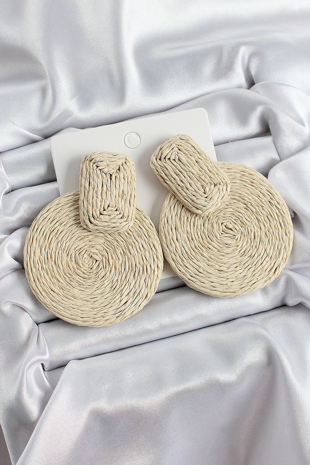 EBJ Beige Round Wicker Pattern Gold Color Women's Earrings - Navojoa