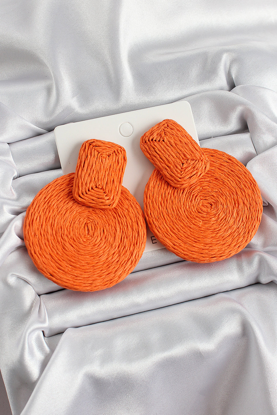 EBJ Orange Circle Patterned Wicker Weave Model Gold Color Women's Earrings - Aubervilliers