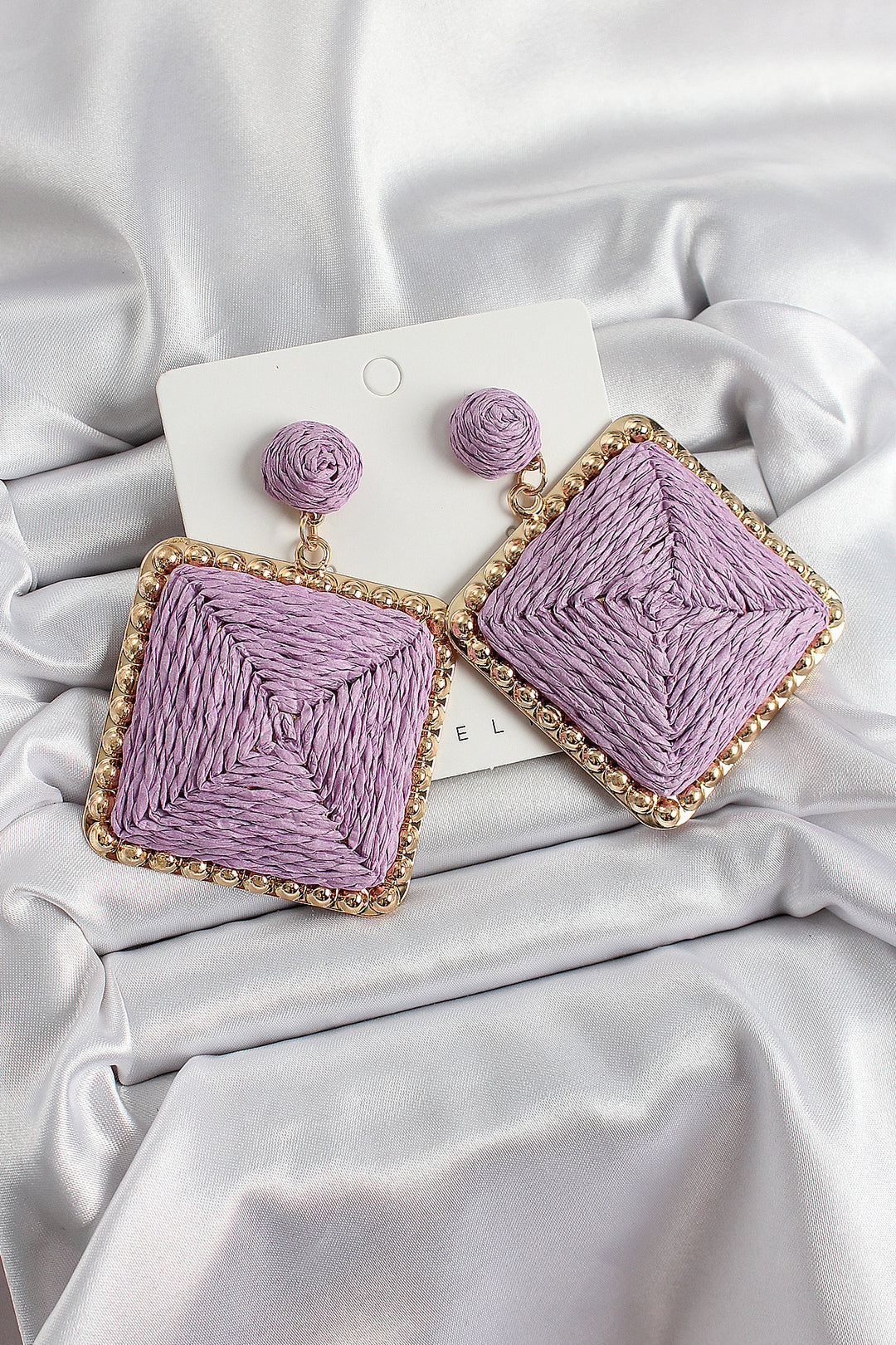EBJ Purple Square Wicker Knitting Pattern Gold Color Women's Earrings - Collado-Villalba