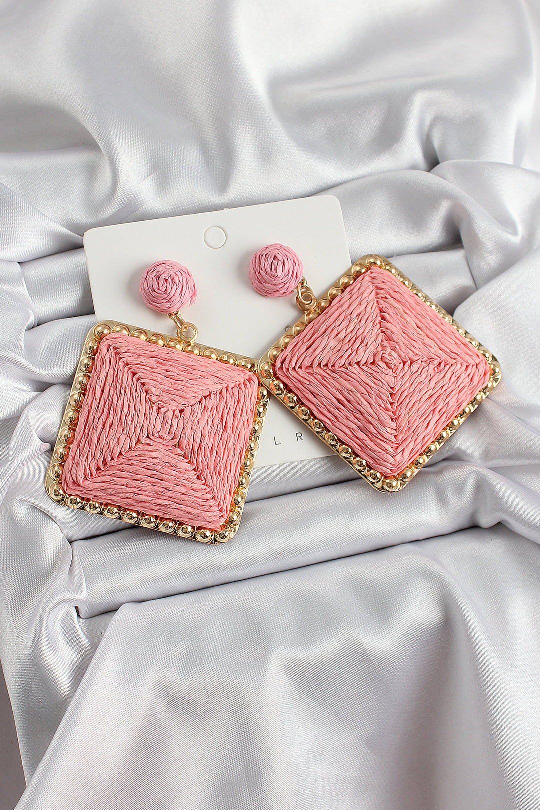 EBJ Pink Square Figure Wicker Knitting Model Gold Color Women's Earring - Tamworth