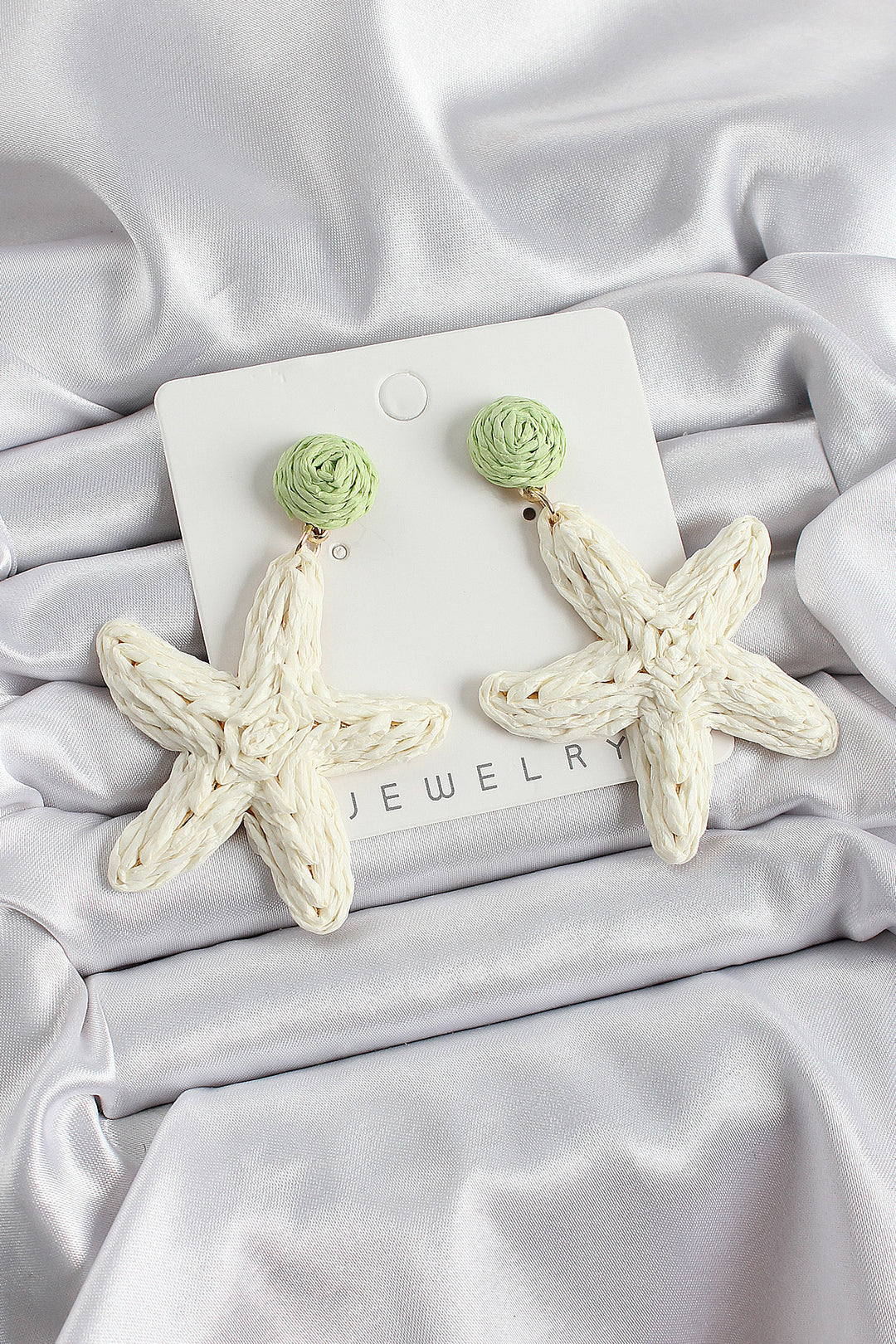 EBJ Cream and Green Starfish Figured Straw Weave Model Gold Color Women's Earrings - Ann Arbor