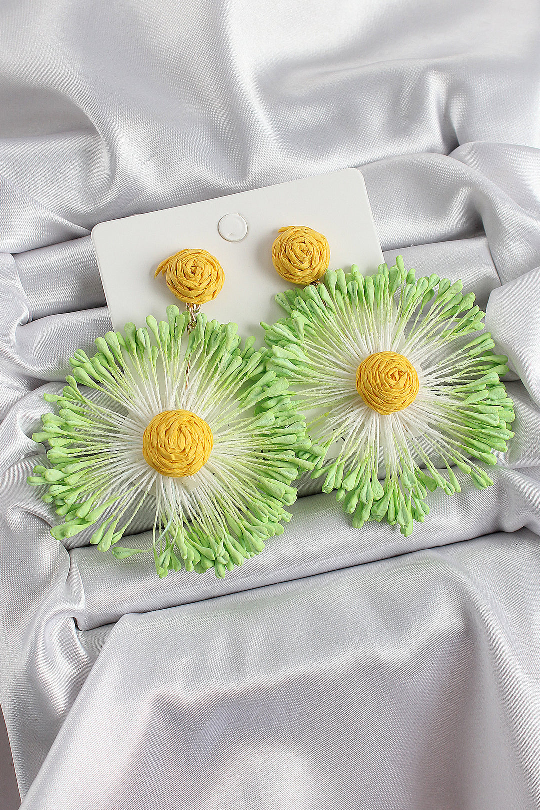 EBJ Green Tassel Daisy Patterned Straw Weave Model Gold Color Women's Earrings - Dubuque