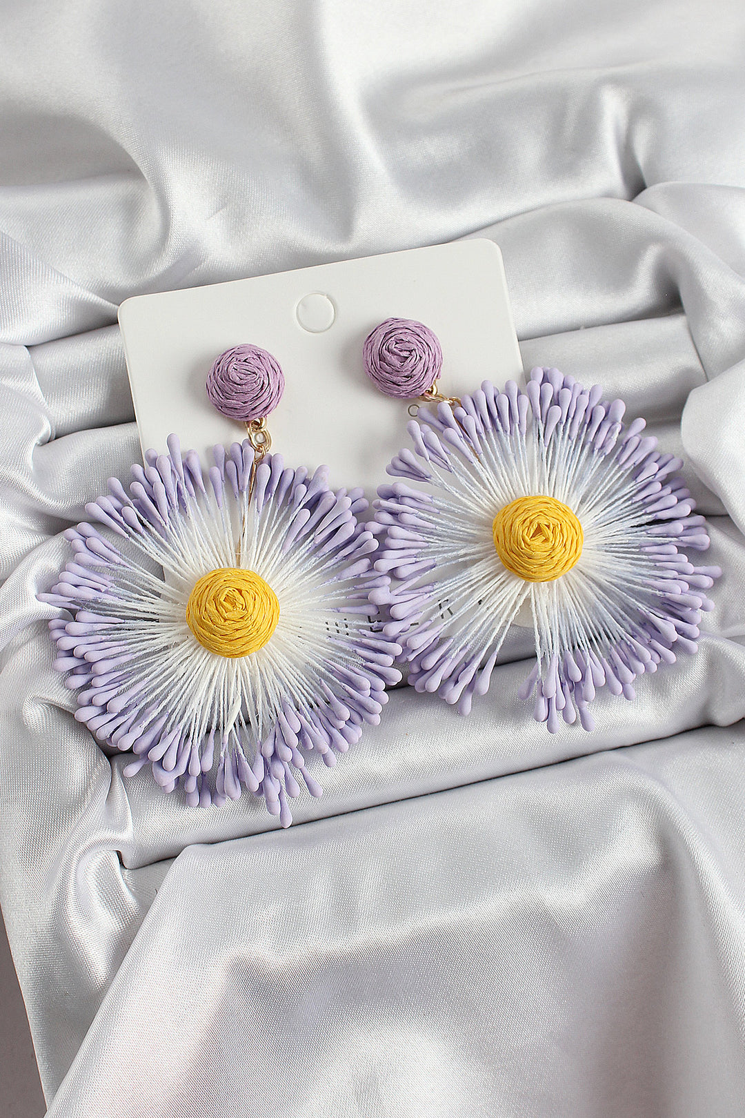 EBJ Purple Tassel Daisy Pattern Straw Weave Model Gold Color Women Earring - Hilden