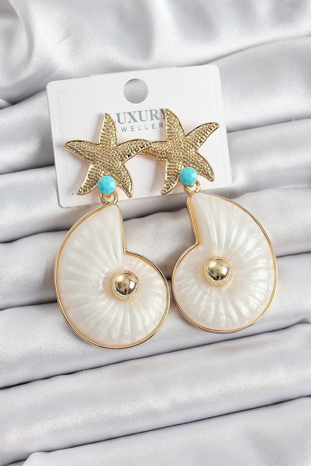 EBJ Gold Color Women's Earrings with Rice, Starfish, and Seashell Figures - Newbury