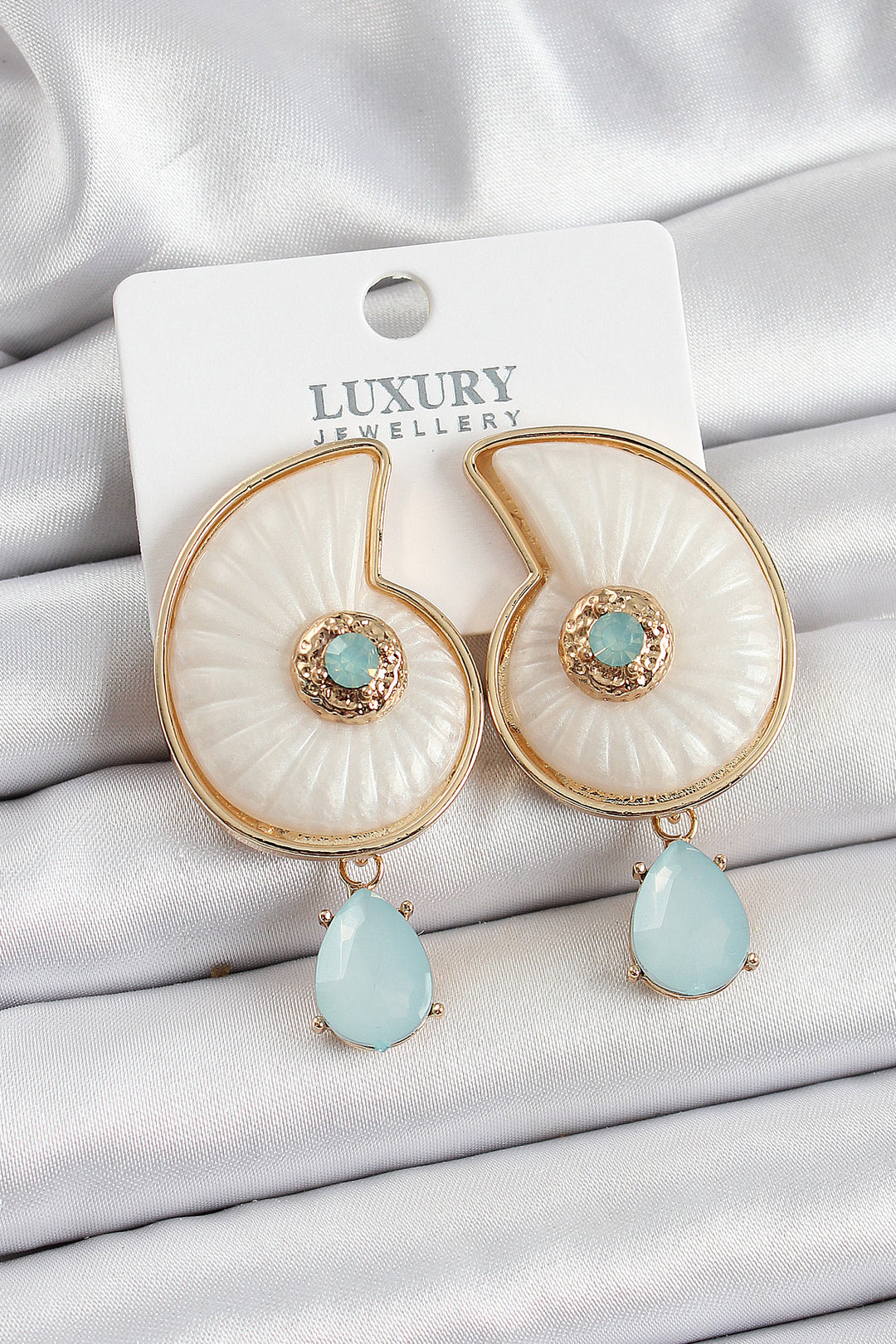 EBJ Rice Pearl Seashell Figured Zircon Stone Gold Color Women's Earrings - Calimaya